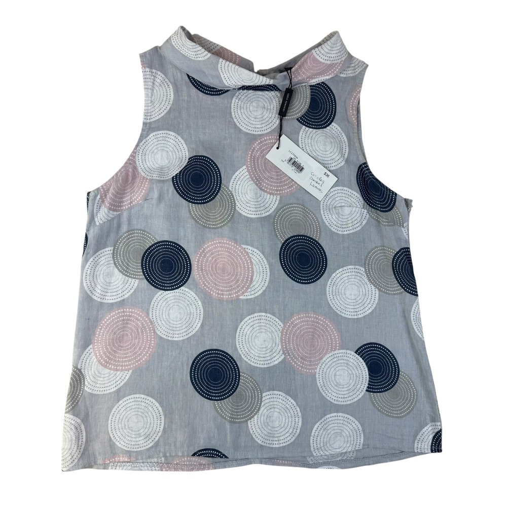 Lagenlook Sleeveless Linen Blouse Geometric Circle Print S Luca Vanucci NWT